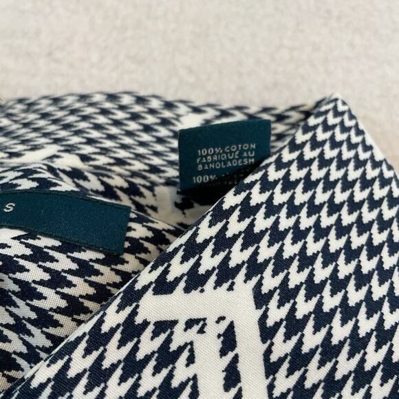 Perry Ellis Shirt Mens XLT Navy Blue White Geometric Short Sleeve Button Front - Picture 9 of 11